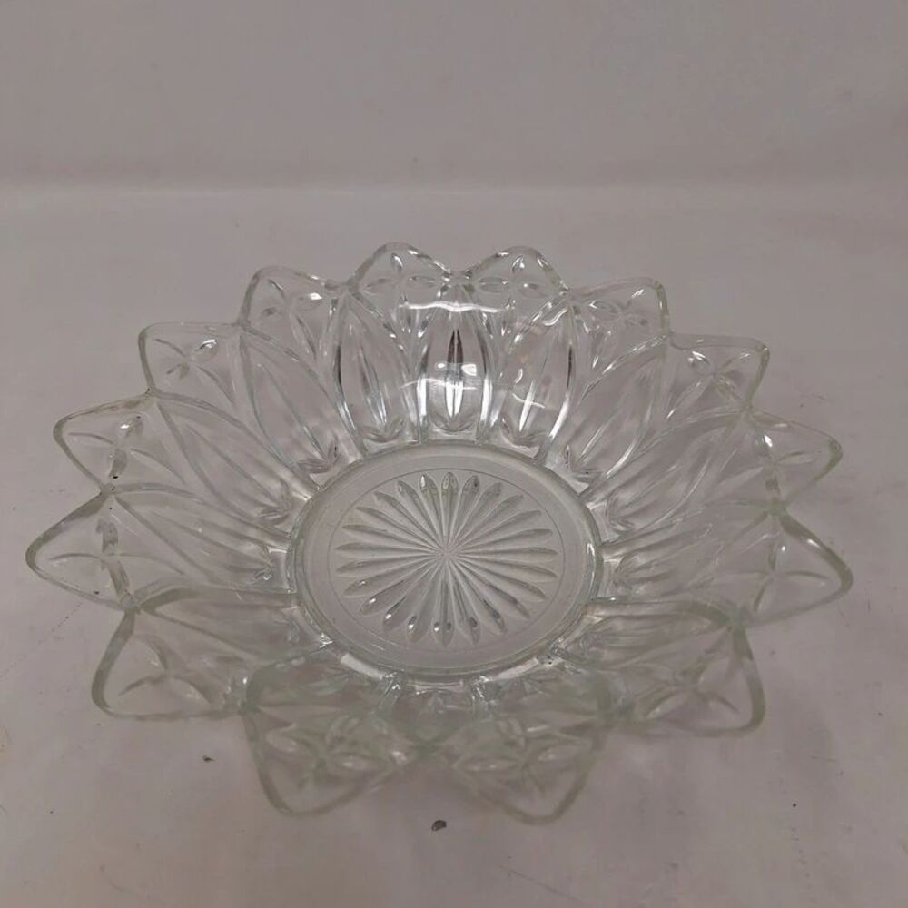 Vintage Federal Glass Petal Pattern Pressed Candy Dish Decorative Bowl 8 Inches